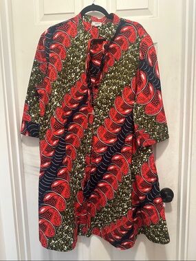 Zuri Red Herring Button-Front African Print Dress.